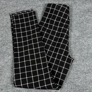PS LA Pants Womens Medium Black White Plaid Stretch Straight Pull On Rayon Blend
